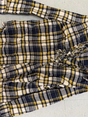 CAbi Navy Yellow and Cream Plaid Button-Front Blouse